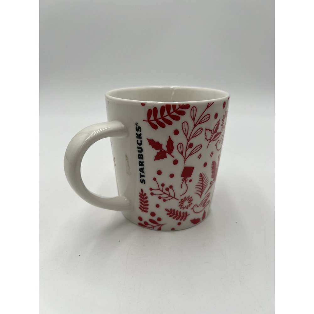 Starbucks Red White Holiday Dove Deer Christmas Mug 14oz Coffee Cup